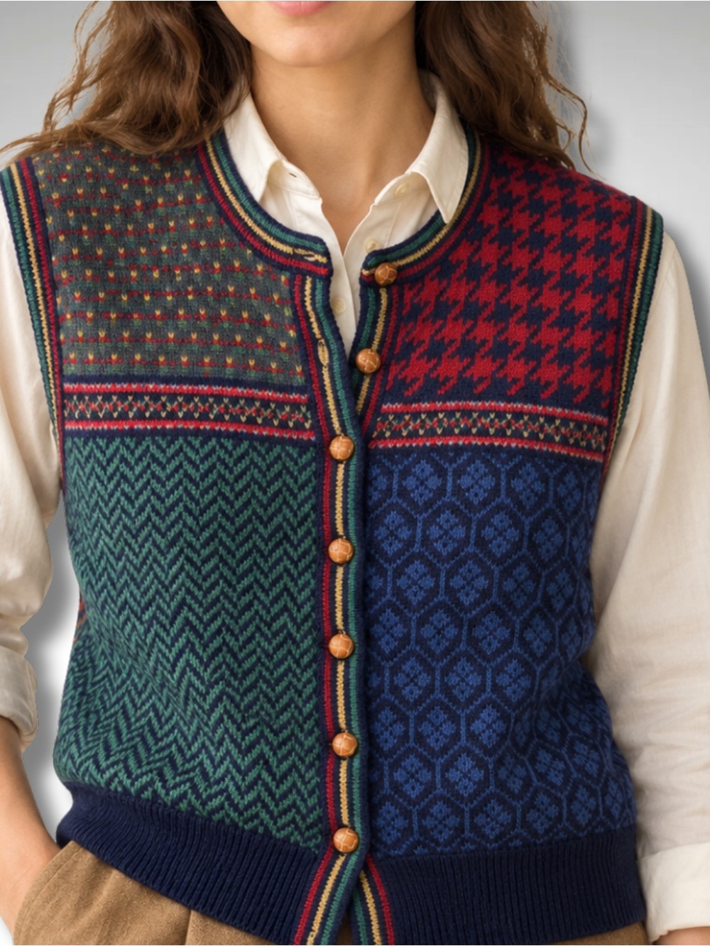 Vintage Susan Bristol Shetland Wool Patchwork Sweater Vest M Academia Preppy